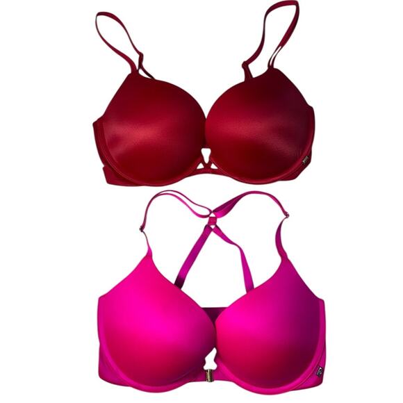 Victoria's Secret Other - Victorias Secret VERY SEXY push up bras 32DD satin hot pink lipstick red bundle
